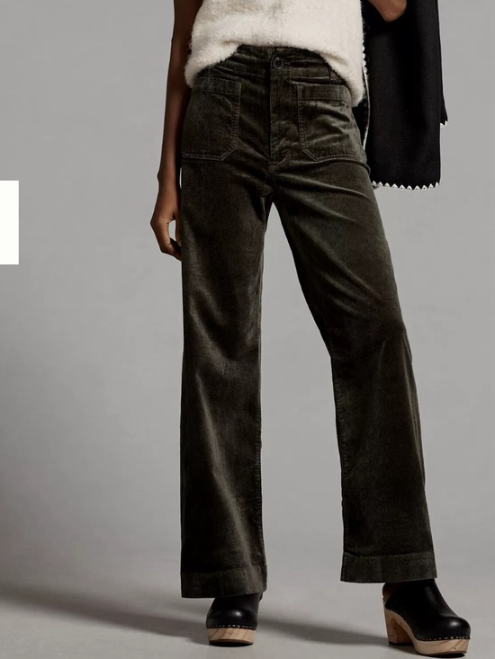 Maeve Pants - Maeve High-Rise Wide-Leg Corduroy Pants in Olive